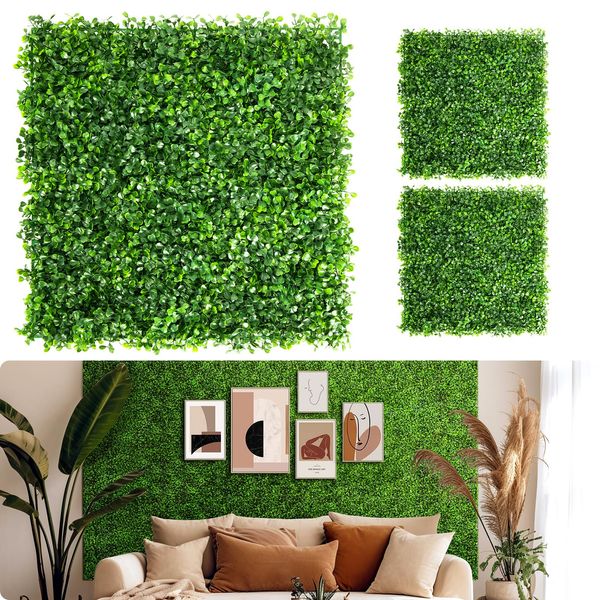 Aboofx Artificial Grass Wall Panels, 12 Pack 10x10in Green Wall Decor Greenery Wall for Indoor Outdoor, Garden Fences Greenery Backdrop