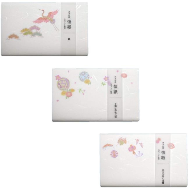 Kamiiso Japanese Washi Kaishi Kimono Beauty Kaishi, 3 Piece Set (Crane, Temari in Spring and Autumn, South Tenho) Set, 20 Sheets x 3