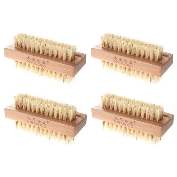 Artibetter 4PCS Bristle Cleaning Brush Wooden Bath Brush Hand and Nail Brush