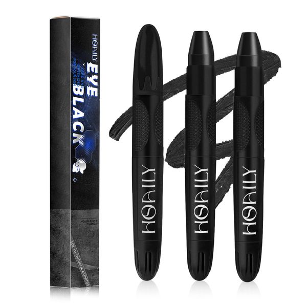 HOSAILY 3Pcs Eye Black Stick for Sports, Easy to Color Face Body Paint Eye Black for Baseball Softball Football Lacrosse, Halloween Costume Cosplay Parties Face Eye Paint Makeup Stick (Black,3Pcs)