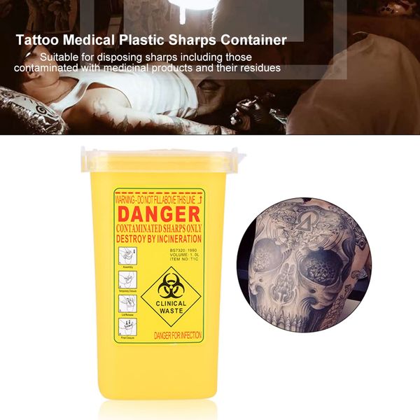 Jadeshay Sharps Bin, Tattoo Needle Container Mini Sharp Needle Tattoo Container Plastic Sharp Container Needle Disposal,1 Litre Medical Waste Bin Box (Yellow)