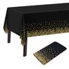 NEBURORA 1 Pack Black and Gold Party Tablecloth Plastic Tablecloth 137x274cm Gold Dot Confetti DisposableTable Cover Rectangular Party Table Cover for Picnic, Baby Shower, Halloween, Birthday