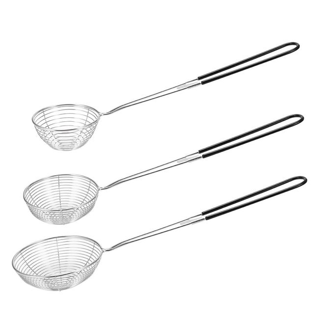 3pcs Small Round Hot Pot Strainer - Stainless Steel Asian Shabu Shabu Spider Skimmer Spoon Set, Mesh Slotted Scoops Soup Ladle