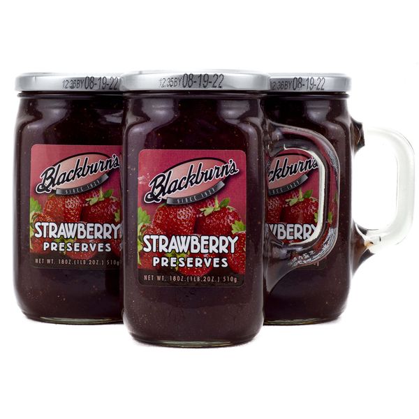 Blackburn's Preserves & Jellys 18oz Reusable Handled Glass Mug Jar (Pack of 3) (Strawberry Preserves)