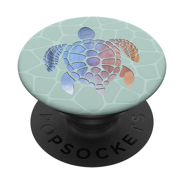 Chic gray orange blue Turtle on a Mint green color matching PopSockets Swappable PopGrip