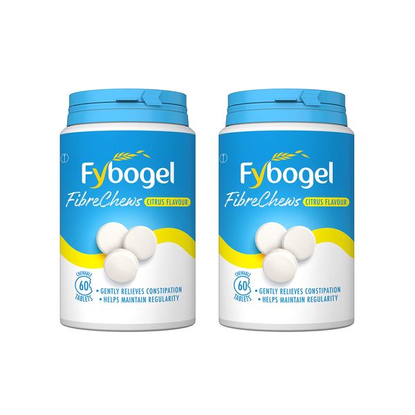 Fybogel Fibre Chews, Citrus Flavour, 60 each (Pack of 2, 120 Chews), Relieves Constipation, Maintains Regularity