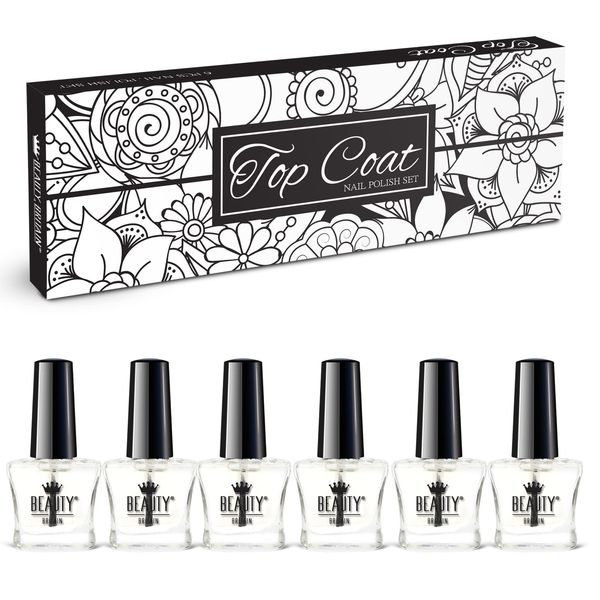 6 x Base Coat & Top Coat Nail Polish, 2 in 1 Clear Nail Varnish, 6 х 5 ml, Smoothens, Fixates, Protects, Gift Box Included