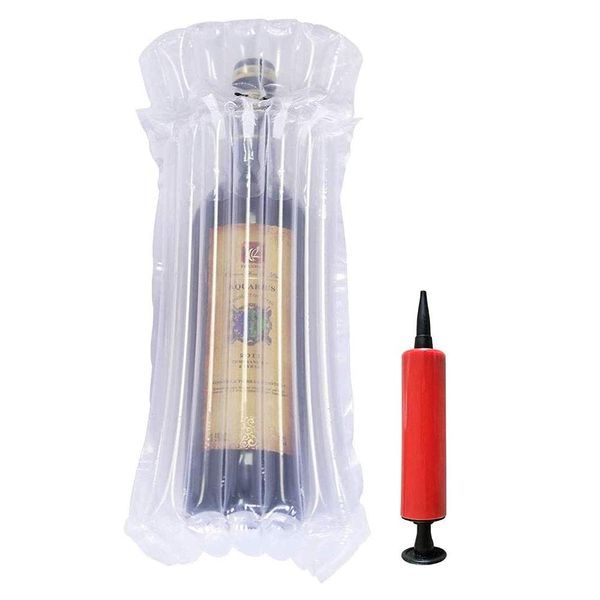 Wine Bottle Protector Bubble Bags with Free Pump Reusable Sleeve Travel Inflatable Air Column Cushion Bag for Packing and Safe Transportation of Glass Bottles in Airplane Cushioning, 10PCS