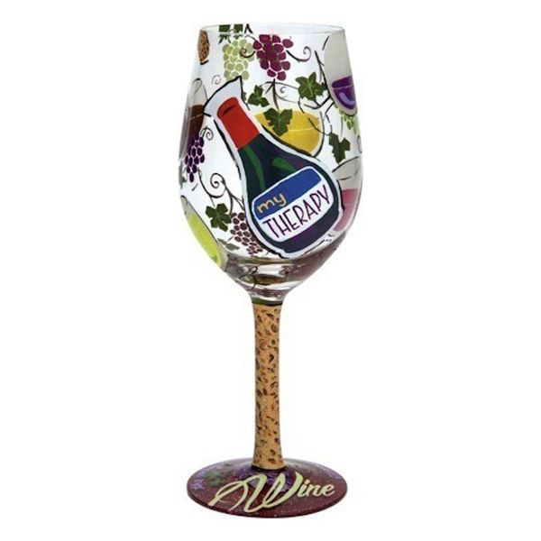 Designs by Lolita “My Therapy” Hand-painted Artisan Wine Glass, 15 oz.