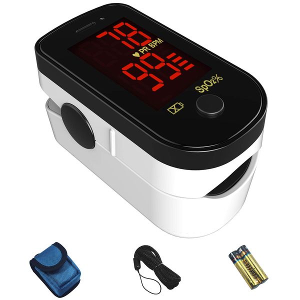 ChoiceMMed Black Finger Pulse Oximeter - Blood Oxygen Saturation Monitor Great as SPO2 Pulse Oximeter - Portable Oxygen Sensor with Included Batteries - O2 Saturation Monitor with Carry Pouch