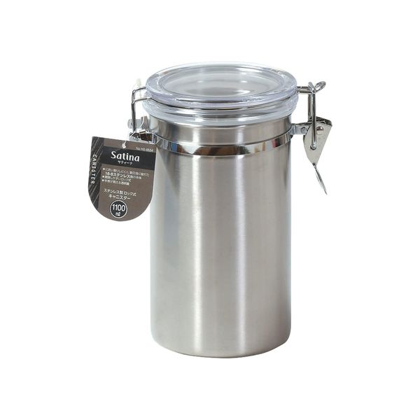 Pearl Metal Satina HB-6534 Storage Container, Canister Bottle, 43.3 fl oz (1,100 ml), 18-8, Stainless Steel, Locking Type, Transparent Lid, Coffee Beans,