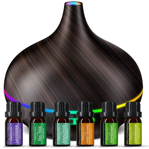 Homasy 500ml Aromatherapy Diffuser with Essential Oil Set 6x10mL, 23dB Super Qui