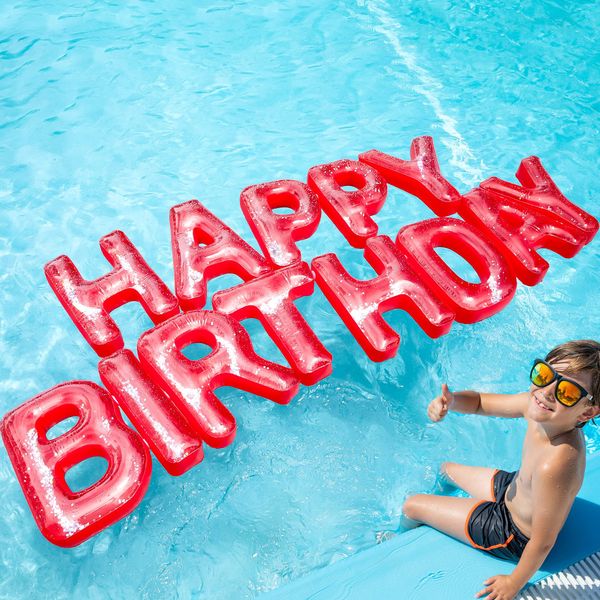 Pool Party Decorations Happy Birthday Pool Floats – Large Floating Letters Pool Party Decorations for Kids Birthday Party Decorations, Perfect for Summer Party Decor Birthday Banner Backdrop 