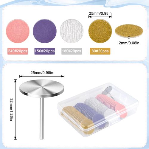 RISF 80 dischi abrasivi per pedicure, 25 mm per pedicure (grana 80 150 180 240), 1 piano asse, rimozione calli per manicure e pedicure