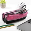 ARPAN Triple Zip Rectangular Large Fabric Pencil Case - School Make-Up (Pink)