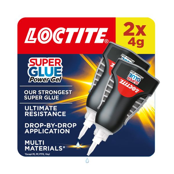 Loctite Super Glue Power Gel, Flexible Super Glue Gel, Superglue with Non-Drip Formula for Vertical Applications, Clear Glue with Precise Nozzle, 2x4g