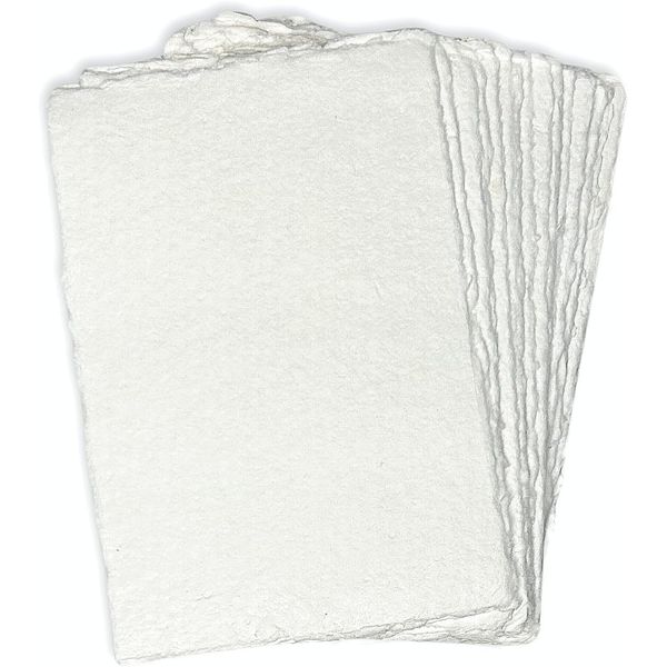 Thick Handmade A6 Size Watercolor Paper with Deckle Edge - 10.5 x 15 cm - 300GSM - Premium White Cold Press Textured Mixed Media Paper Made with Recycled Cotton - 25 Loose Leaf Sheets