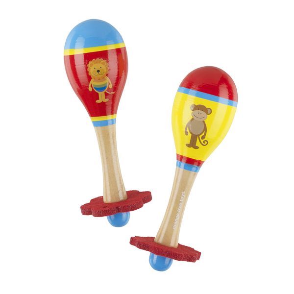 Lion & Monkey Wooden Maracas, Baby Rattle Set - Musical Instruments for 1 Year Olds, Toddlers - Wooden Musical Toys, Montessori Toddler Toys - Early Development & Activity Toys by Orange Tree Toys