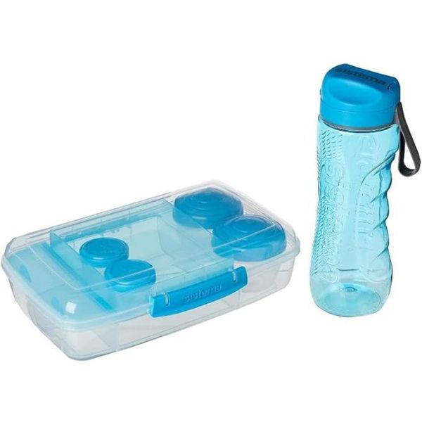 Sistema To Go Lunch Box & Meal Containers | with Water Bottle (800ml), Bento Box (1.76L), 2 Dressing Pots & 2 Yoghurt Pots | BPA-Free | 6 Count