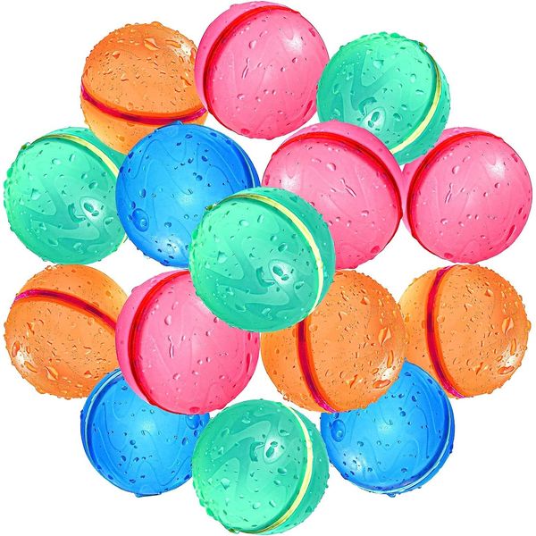 CHINIKO Reusable Water Balloons 15PCS, Summer Toy Pool Beach Toys for Kids Ages 3-12, Water Balloons Rapid-Filling Magnetic Self-Sealing for Outdoor Games, Family, Summer Fun Party