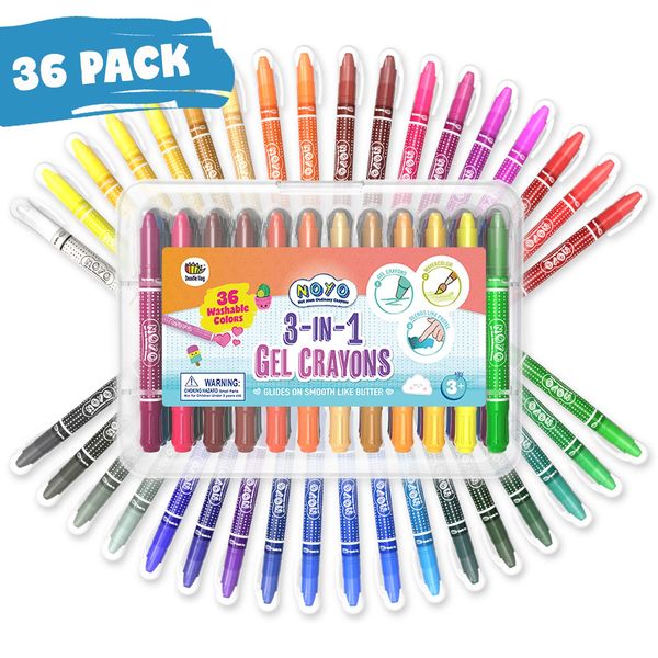 DOODLE HOG Washable Gel Crayons 36 Colors for Toddlers and Kids - Watercolor - Non Toxic - 3 in 1 Washable Bolder Crayons | Pastel Watercolor Paint Effects | Ages 3+