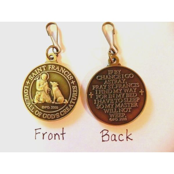 SAINT ST FRANCIS DOG COLLAR TAG WITH PRAYER Bronze Tone pet medal QUALITY NEW