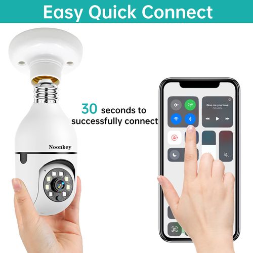 Noonkey 2K/3MP Light Bulb Security Camera, 5G& 2.4GHz WiFi Alexa E27 360° Light Socket Camera for Outdoor, Wireless WiFi Home IP Camera with Motion Tracking Alarm, Color Night Vision,Two-Way Talk.