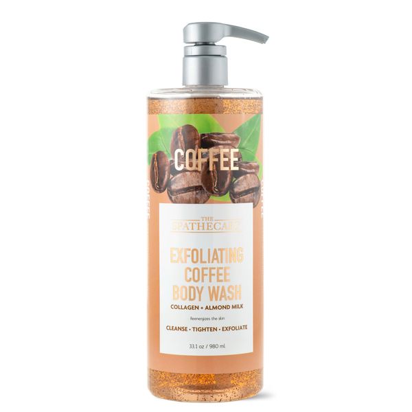 THE SPATHECARY Exfoliating Coffee Body Wash, Skin Tightening Exfoliator Scrub with Collagen + Almond Milk (32 fl oz), pH Balanced, Sulfrate Free, Paraben Free, Cruelty Free