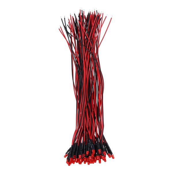 sourcing map 50pcs 3mm LED Diode Lights, Single Flash Red Light DC 12V Pre-Wired Small Emitting LED Light High Brightness