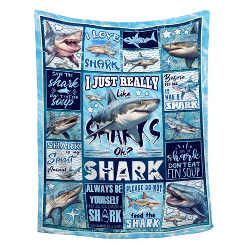 Shark Blanket Ocean I Just Really Like Sharks Throw Blanket Gifts for Girls Boys Kids Adults Soft Flannel Blanket for Sofa Couch Bed Warm Cozy Home Decor for All Seasons,40"x50"for Kids/Baby