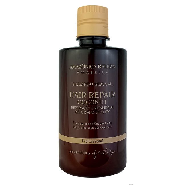 AMAZONICA BELEZA Hair Repair with Coconut Shampoo (300ml / 10.1 Oz) | Professional Line | Multivitamin Repairing Shampoo for Damaged Hair