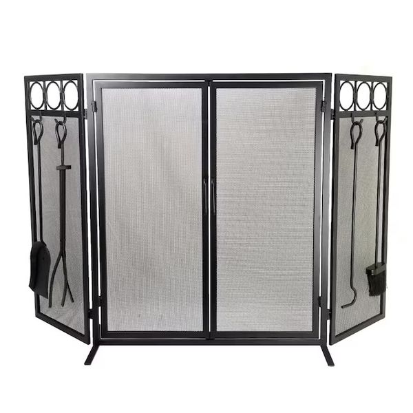 Style Selections 52.8-in Black Steel 3-Panel Flat Twin Fireplace Screen