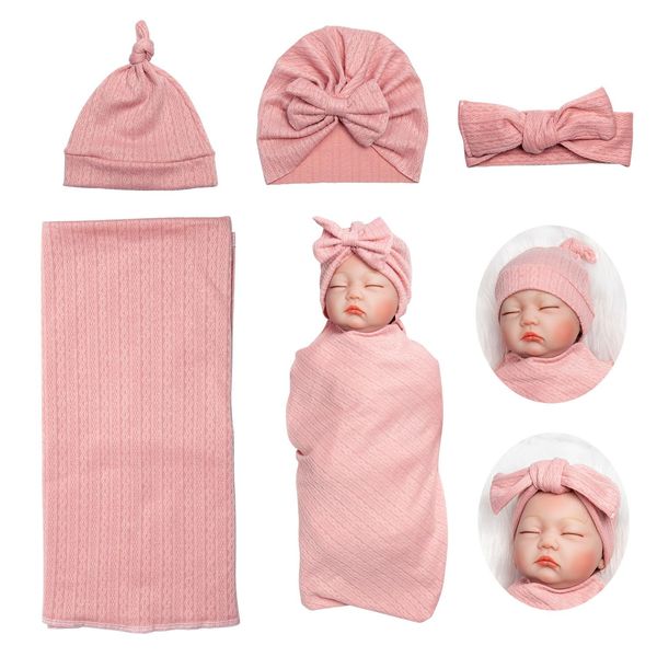 Reborn Baby Dolls Clothes Swaddle Blanket Set High Flexibility Blanket Fit 17-22 Inches Reborn Dolls Girl Fake Baby Clothes Accessories 4 Pieces of Pack