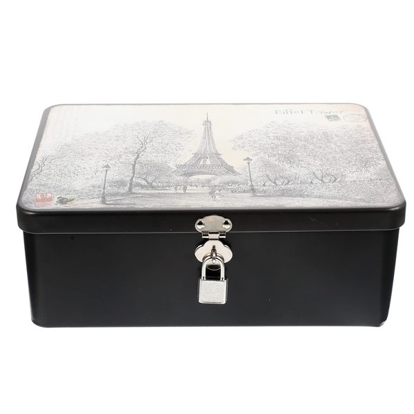 DOITOOL Key Storage Box Rectangular Tin Box Tin Tin Trinket Metal Lock Box Keyed Display Case Locked Document Box Key Jewelry Box Tin Storage Case with Key