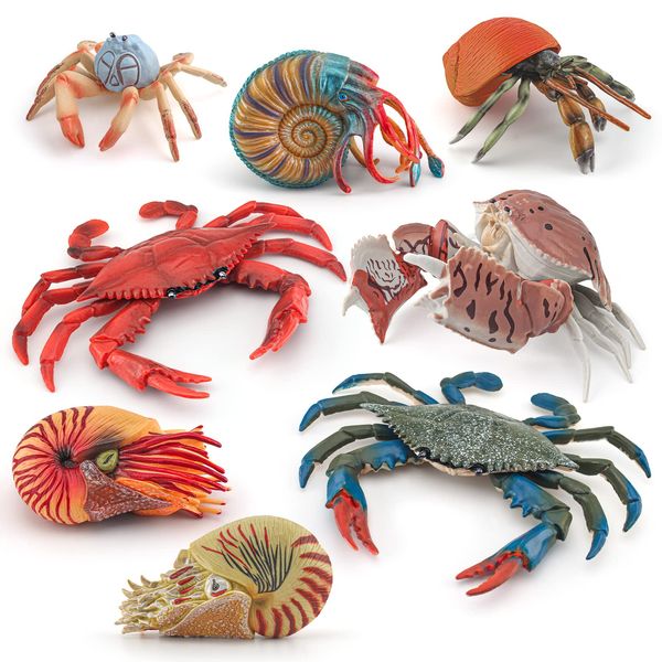 BRETOYIN Jumbo Sea Creatures Toys for Kids Set 8PCS Nautilus Toy Figure Crab Figurine Toys Model Educational Science Shark Toys Boy Birthday Gift