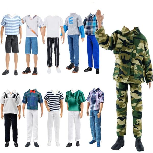 E-TING 10-Item Fantastic Pack = 5 Sets Fashion Casual Wear Clothes Outfit with 5 Pair Shoes for 12 inch Boy Doll Random Style (Casual Wear Clothes + Military Uniform)