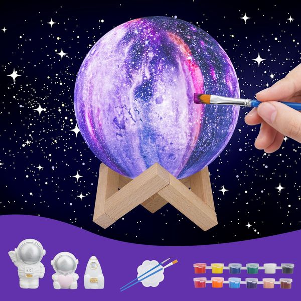 [Update 2024] Paint Your Own Moon Lamp Kit,DIY 3D Moon Night Light Galaxy Lamp Arts and Crafts Kit, Art Supplies Birthday Gifts for Kids Girls Boys Teens Ages 5 6 7 8 9 10 11 12 (5.9" Yellow)