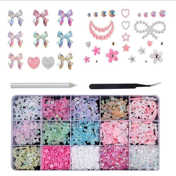 Set Da 1000 Pezzidecorazioni Per Unghie，Decorazioni Per Unghie Per Nail Art ， Di Simpatica Manicure Con Farfalle in Resina, Strass, Glitter, Creazioni Per Nail Art, Accessori Per San Valentino