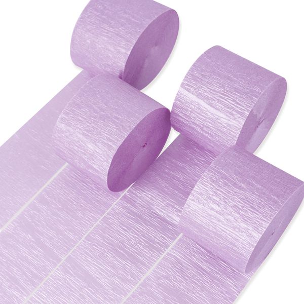 PartyWoo Crepe Paper Streamers 4 Rolls 328ft, Pack of Crepe Paper Pearl Purple Party Streamers, Crepe Paper for Birthday Decorations, Party Decorations, Baby Shower Decorations (1.8 in x 82 Ft/Roll)