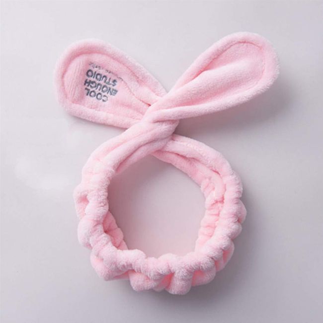 Linsiter Headband for Washing Face, Soft Coral Fleece Hairlace Rabbit Ear Shape Makeup Headband, 1pcs (Pink)