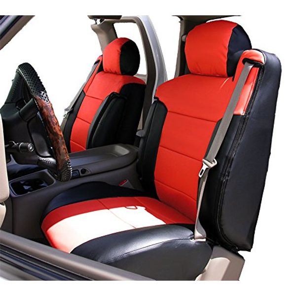 Iggee 2003-2006 Chevy Silverado Black/RED Artificial Leather Custom Made Original fit Front Seat Covers & 2 Armrest Covers