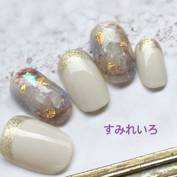 Nail tips ♪ Size order nail tips ♪ Coming-of-age nail tips, bridal nail tips, adult nails, weddings, graduations, school admissions ☆ Short nail tips, simple nail tips, short, gel nails, oval, round ● Ivory marble marble shell