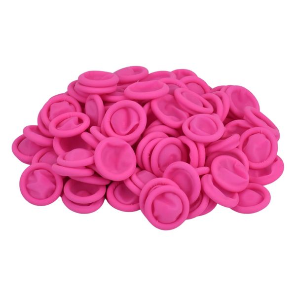 100 Pcs Disposable Finger Protectors, Finger Cots, Latex Anti-Static Finger Tip Rubber Protect Keeping Dressing Dry and Clean, for Beauty Electronic Repair (Pink)