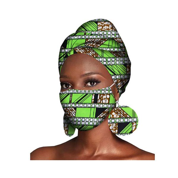 African Headwraps Earrings Face Mask Cotton Headband Bonnet Ankara Wax Fabric Pure Cotton African Headscarf Mask Match Print