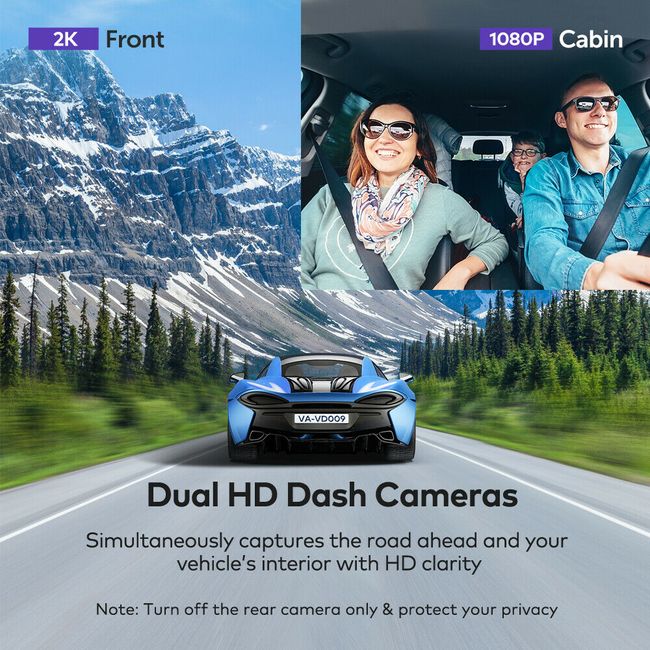 Dual Dash Cam VAVA 2K Front & 1080P Cabin