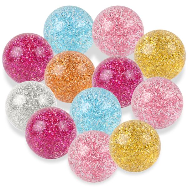 MIDELONG Glitter Bouncy Balls, 32mm Colored Rubber Bounce Balls for Outdoor Birthday Party Gift Bags, Pack of 12