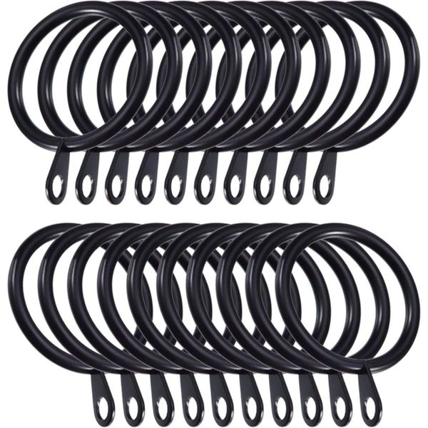 Pack of 24 Strong Metal Curtain Hooks Rings with Fixed eyelets for Curtain pole 25mm-28mm wide Black Curtian Ring 30MM Internal Diameter