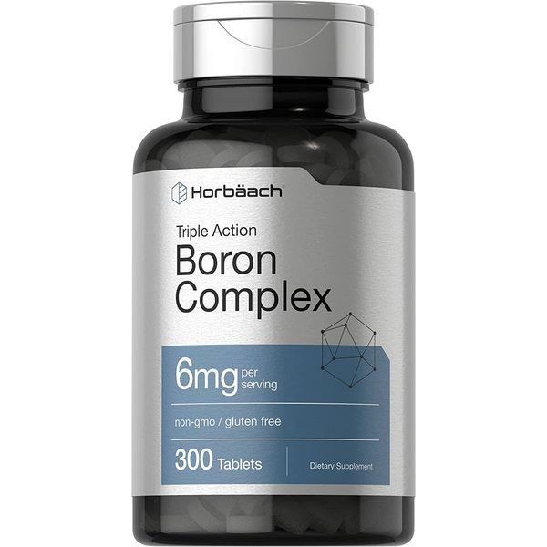 Triple Boron Complex 6 mg Supplement | 300 Tablets | Vegetarian, Non-GMO & Gluten Free | Triple Action Boron Citrate, Boron Glycinate, Boron Asparate | by Horbaach