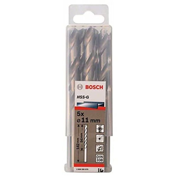 Bosch Professional 5x Metal drill bits HSS-G DIN 338 (for metal, Ø 11 x 94 x 142 mm, Accessory Drill Driver)