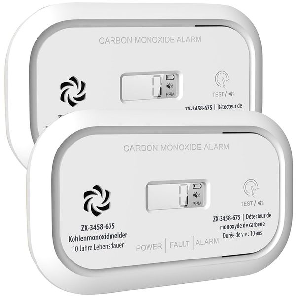 VisorTech CO Sensor: Set of 2 Digital Carbon Monoxide Detectors, 85 dB, Display, DIN EN 50291 (Portable Carbon Monoxide Detector, Smoke Detector)